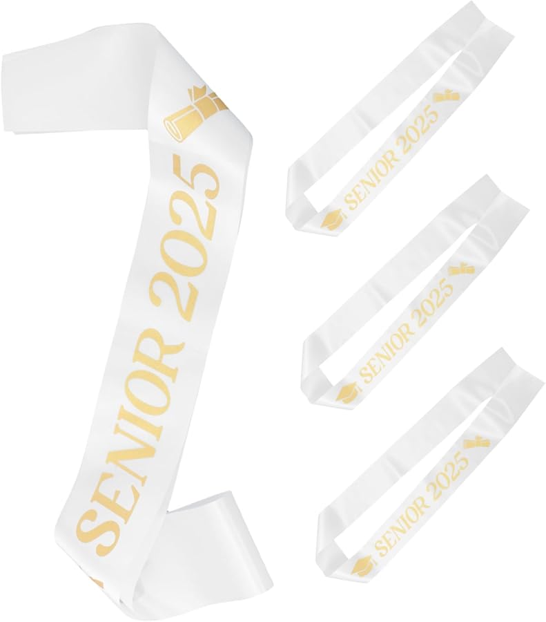 White Graduation Sash for Senior 2025 College and School Events Party Decorations - Image 1